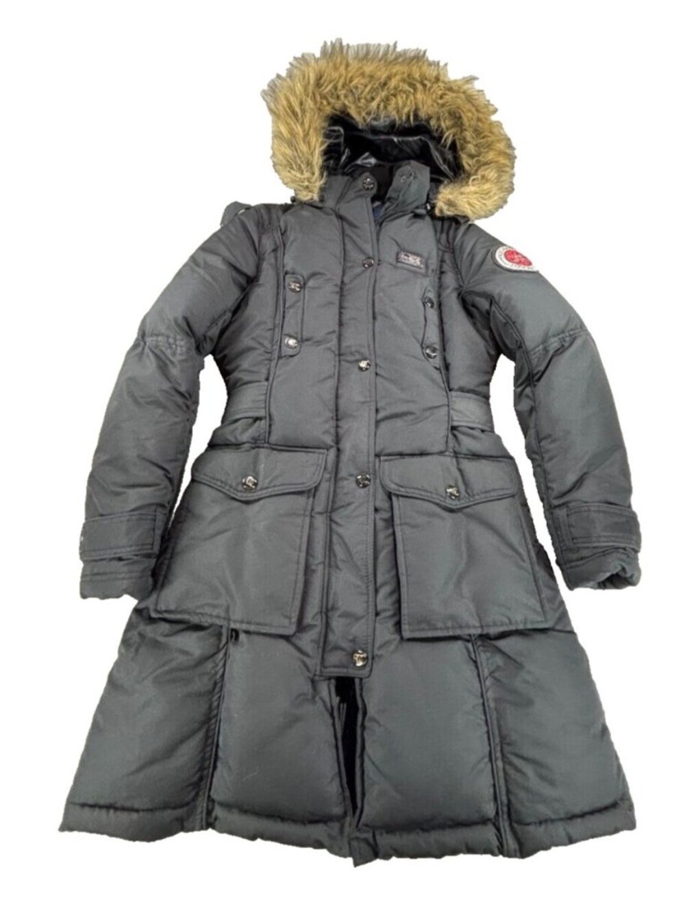 VTG Rocawear Classic Arctic Blast Parka Coat Women's S Gray Faux Fur Trim Hooded
